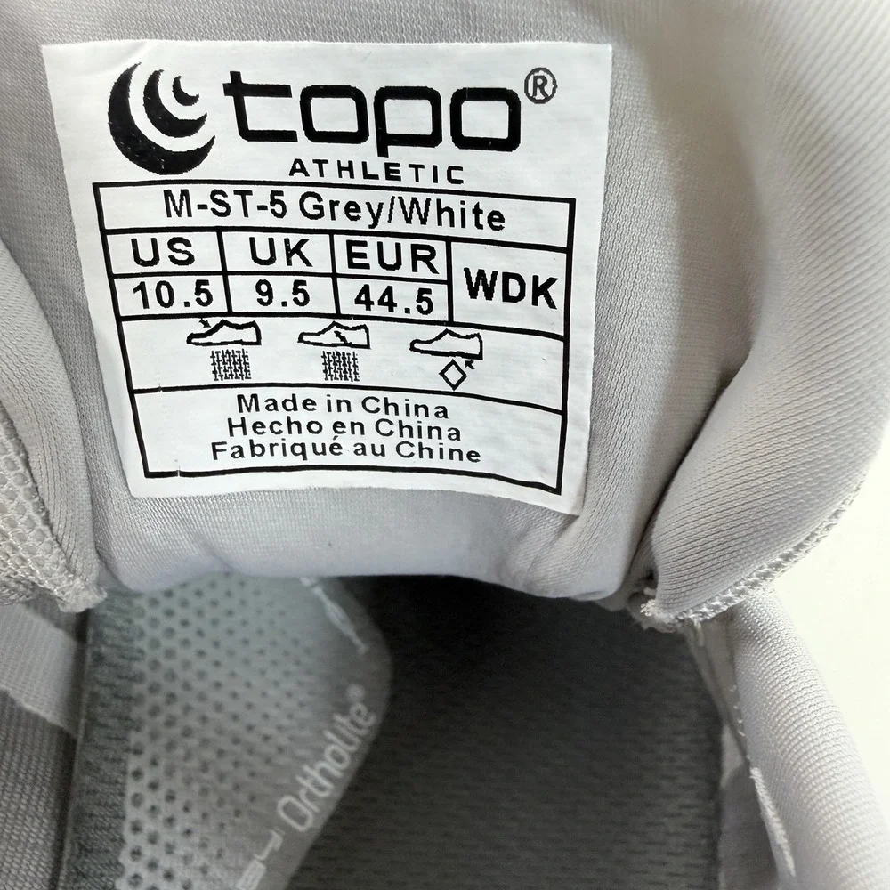 Topo Athletic Men's ST-5 Running Shoes (Grey/White) Size 10.5 US 44.5 EU